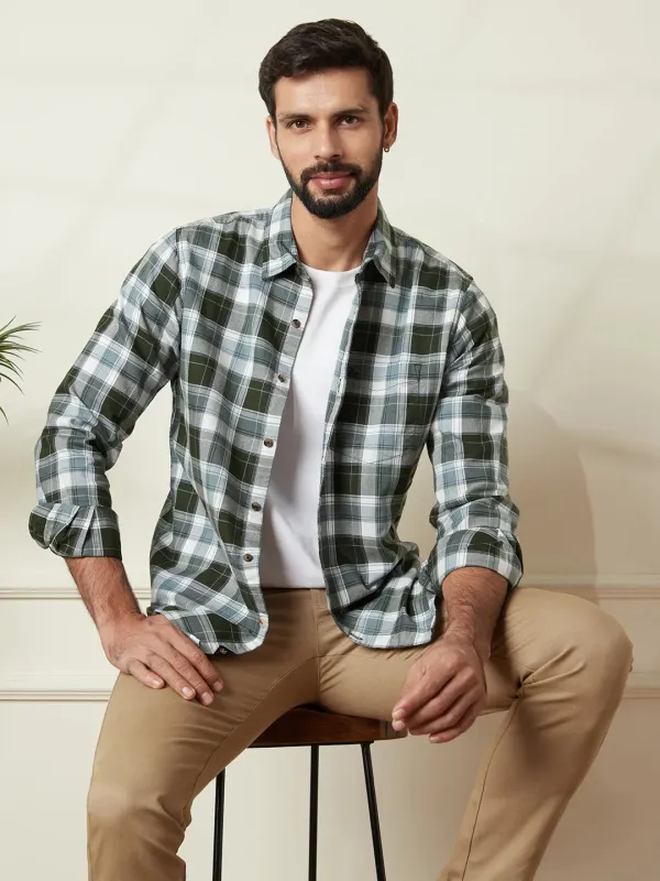 Checked Cotton Oxford Shirt | Green sold by Wrogn