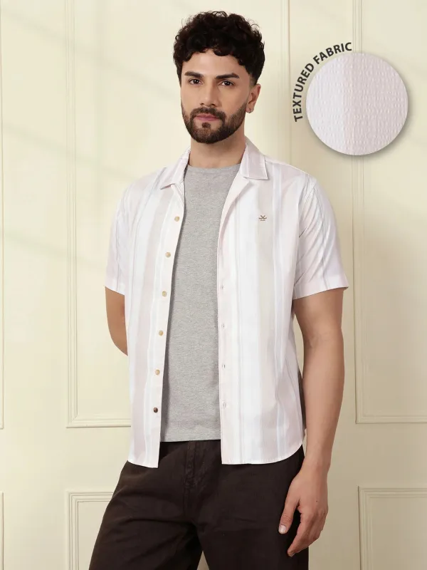 Printed Stripes Seersucker Shirt | Off White sold by Wrogn