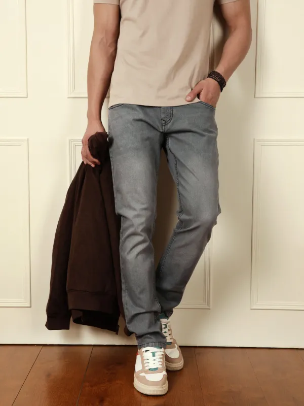 Faded Slim Tapered Jeans | Grey sold by Wrogn