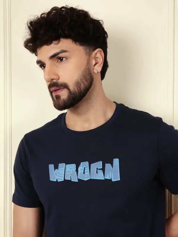 Puff Printed Slim Fit T-Shirt | Navy Blue sold by Wrogn