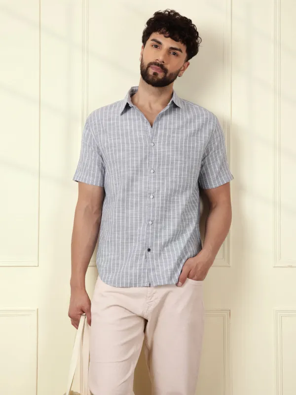 Classic Cotton Slub Striped Shirt | Blue sold by Wrogn