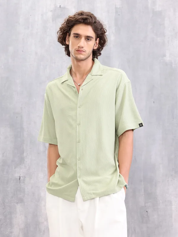 Textured Oversize Fit Resort Collar Shirt I Light Green sold by Wrogn
