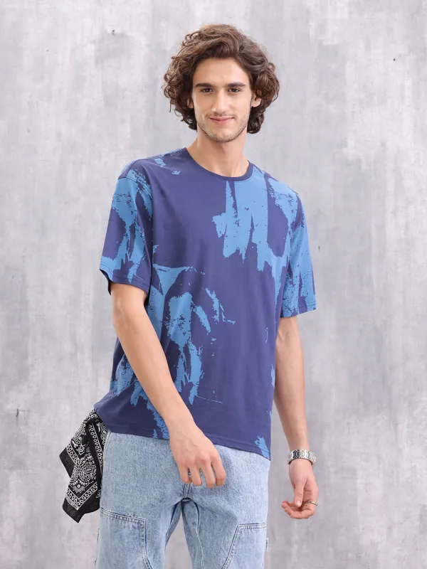 Graphic Aop Oversized T-Shirt  | Navy Blue sold by Wrogn