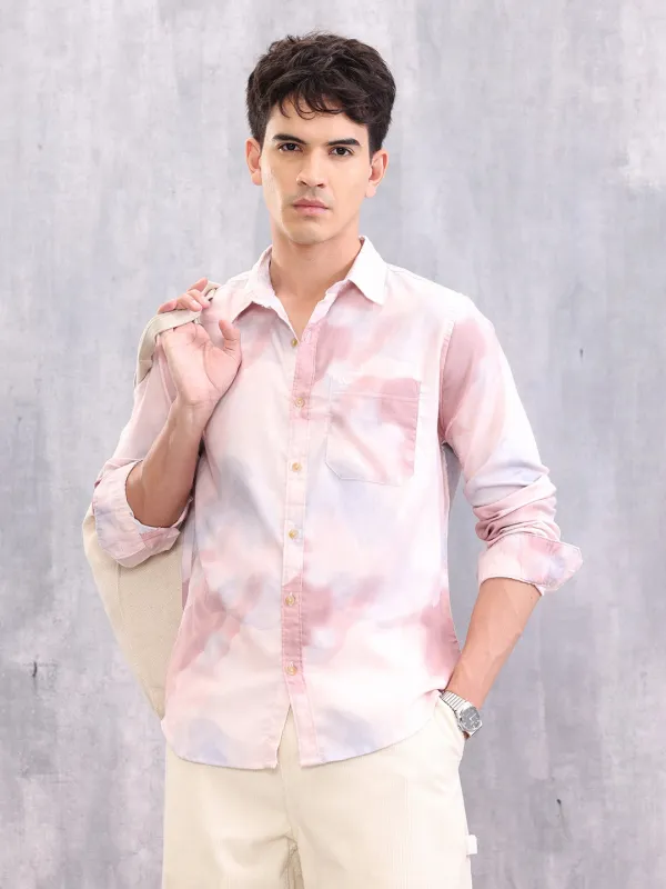 Men’s Pastel Tie-Dye Casual Shirt – Soft Cotton | Pink sold by Wrogn