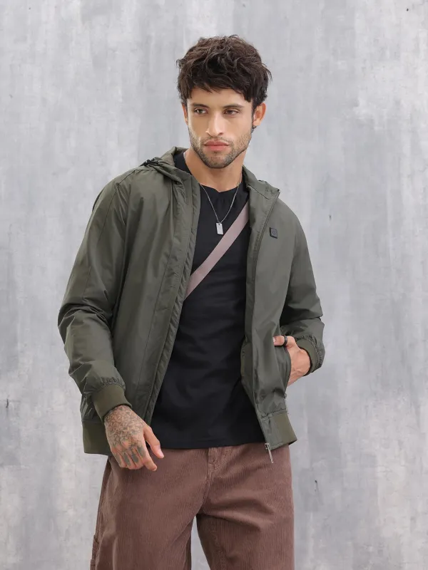 Casual Hooded Bomber Jacket | Olive sold by Wrogn