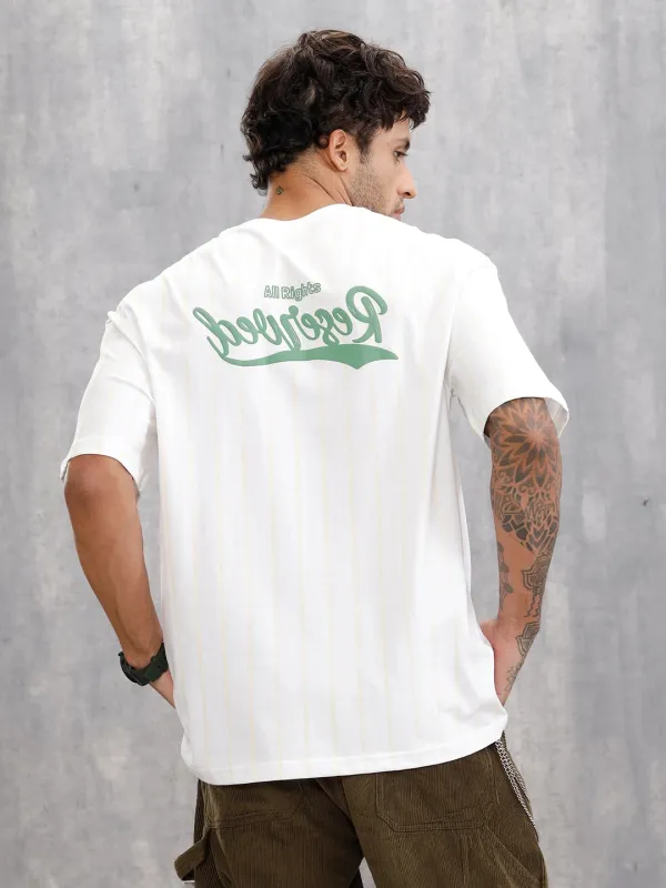 Striped Oversized Fit T-shirt With Puff Print | White sold by Wrogn