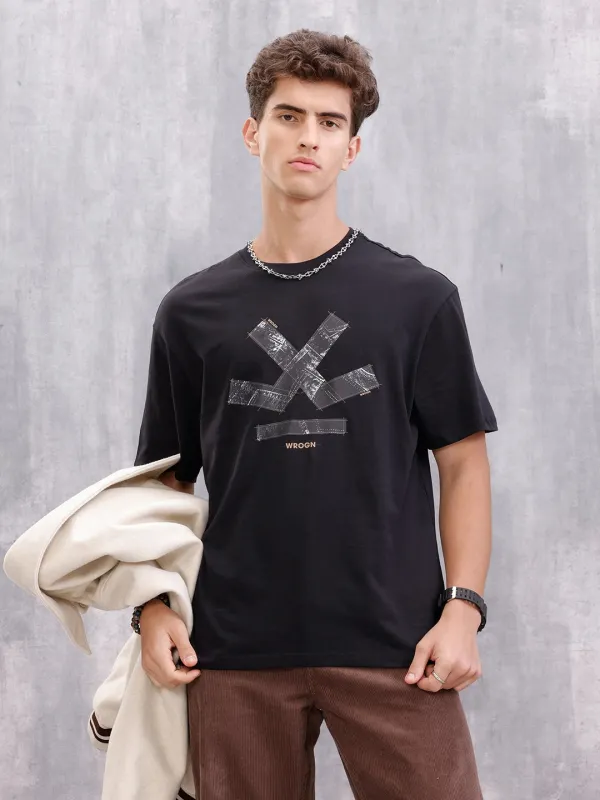 Brand Carrier Oversized Fit Casual Look T-Shirt | Black sold by Wrogn