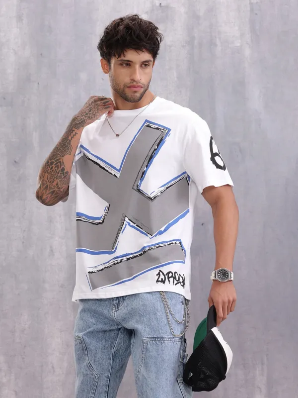 Grafitti Inspired Logo Placement Print Oversized Fit T-Shirt | White sold by Wrogn