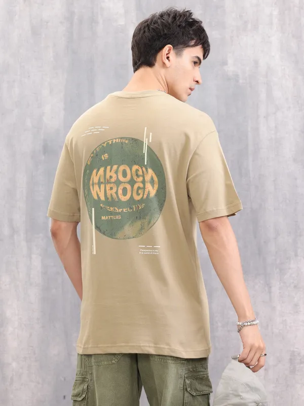 Graphic Printed Oversized Fit T-shirt | Khaki sold by Wrogn