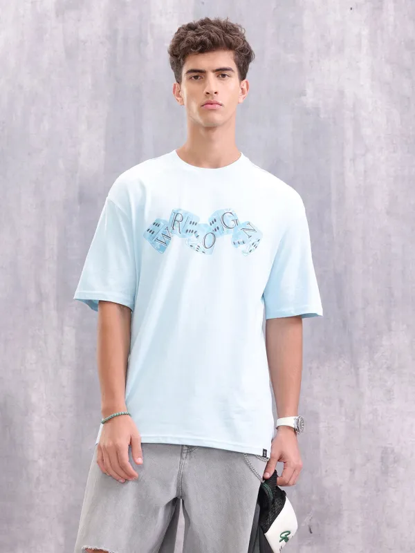 Dice Inspired Graphic Printed Oversized Fit T-shirt | Light Blue sold by Wrogn
