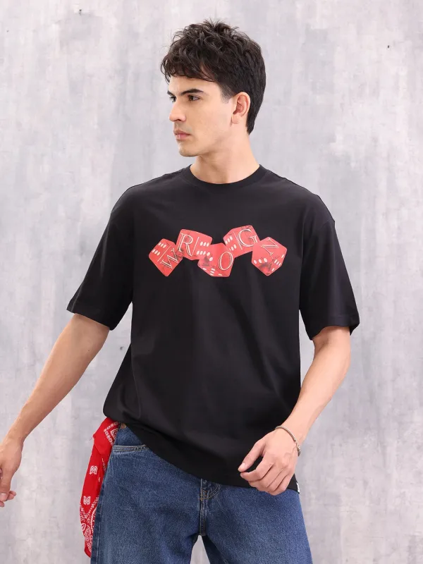 Dice Inspired Graphic Printed Oversized T-Shirt | Black sold by Wrogn