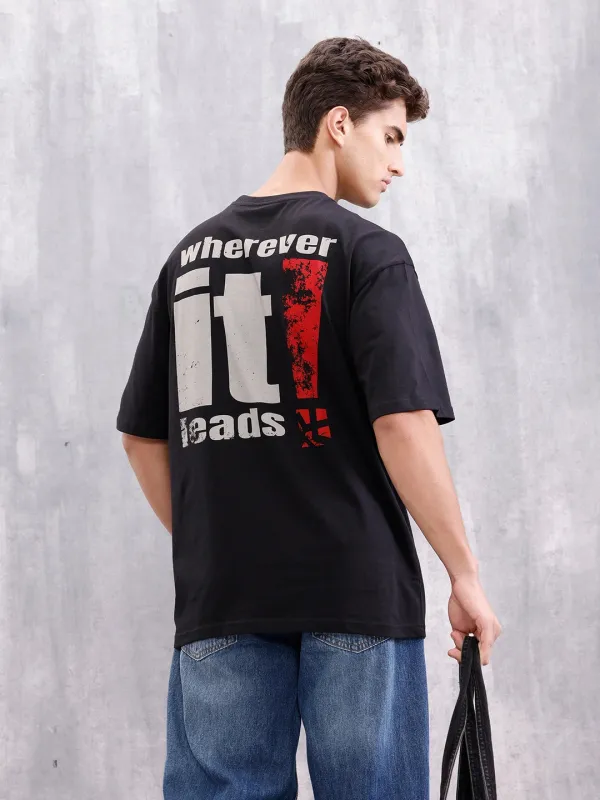 Back Graphic Printed Oversized Fit T-Shirt | Black sold by Wrogn