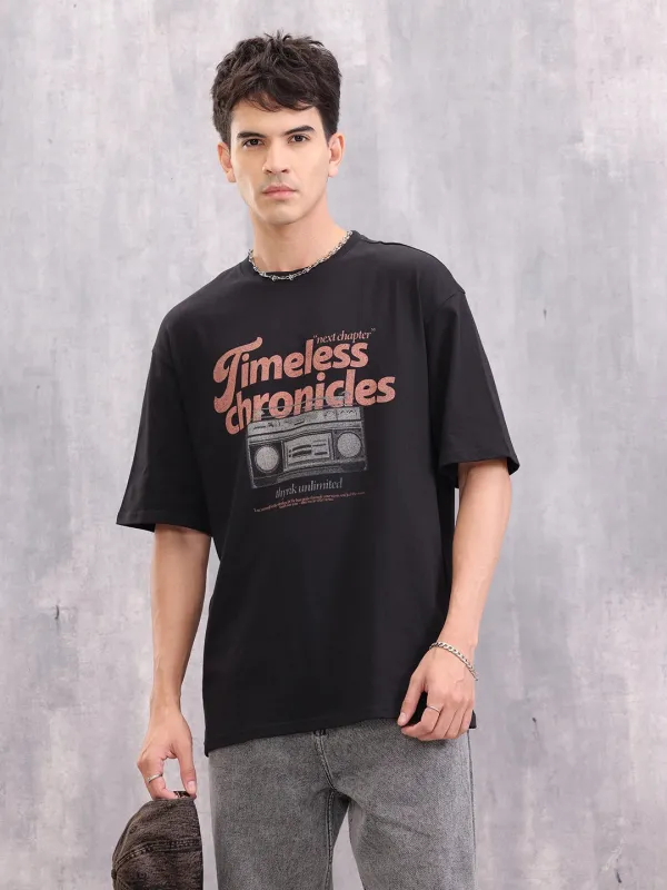 Retro Graphic Printed Oversized Fit Tshirt | Black sold by Wrogn
