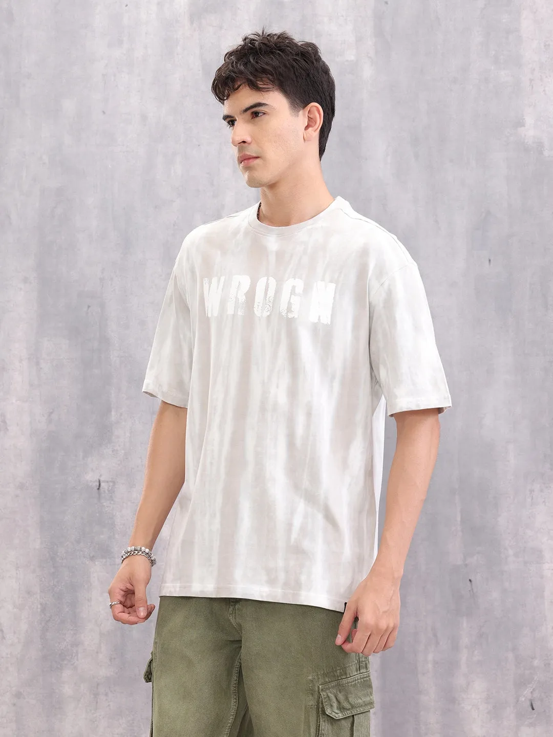 Grunge Washed Look Oversized Fit T-shirt With Graphic Print | Grey sold by Wrogn product image thumbnail 4