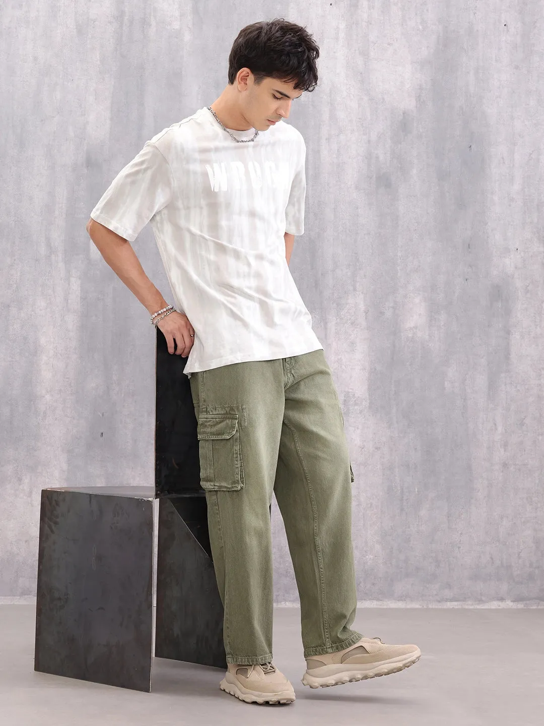 Grunge Washed Look Oversized Fit T-shirt With Graphic Print | Grey sold by Wrogn product image thumbnail 2