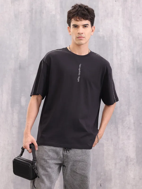 Placement Typo Print Oversized Fit T-shirt | Black sold by Wrogn