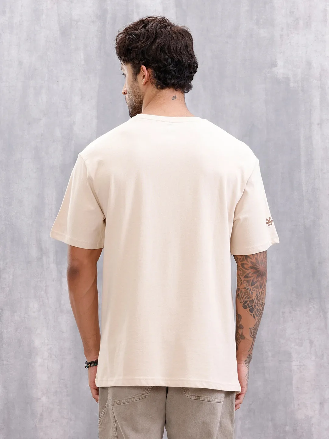 Oversized Fit T-Shirt With Thread Detail And Patch Pocket | Beige sold by Wrogn product image thumbnail 3
