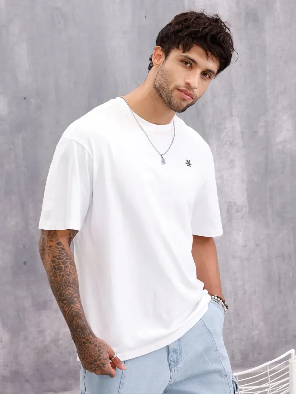 Flat Lock Stitch Detail Oversized Fit T-shirt With Hd Printed Logo | White sold by Wrogn