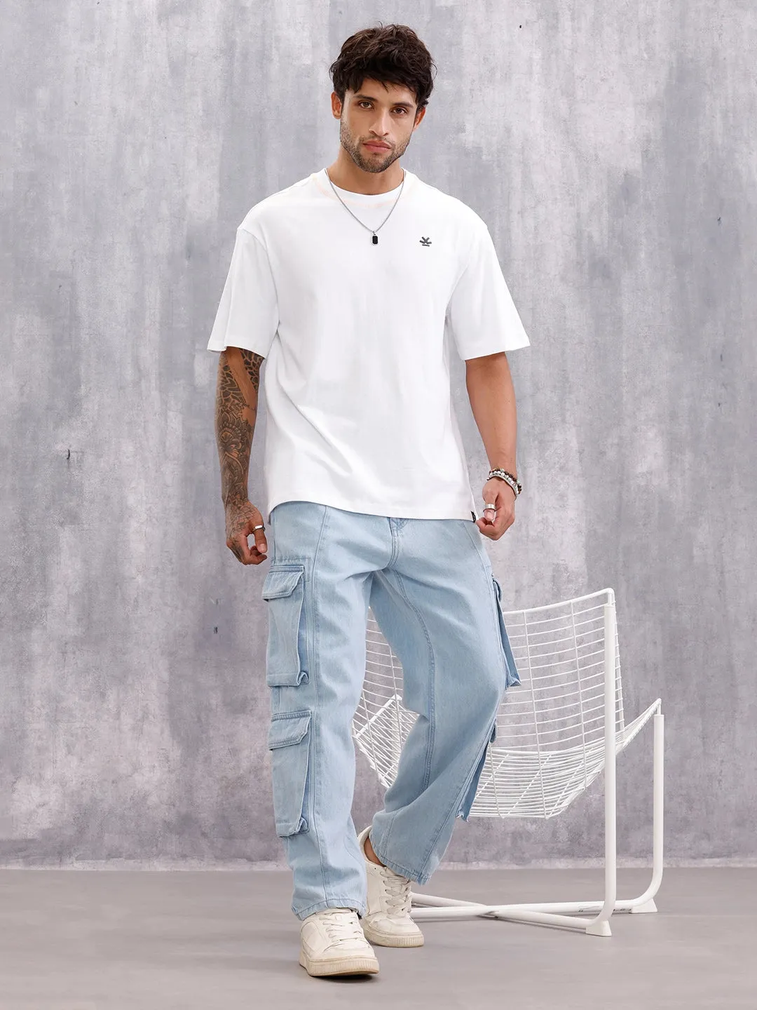 Flat Lock Stitch Detail Oversized Fit T-shirt With Hd Printed Logo | White sold by Wrogn product image thumbnail 2