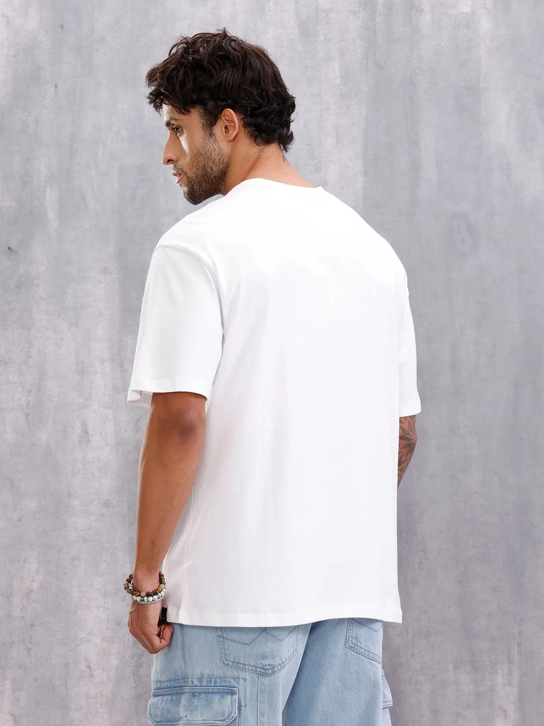 Flat Lock Stitch Detail Oversized Fit T-shirt With Hd Printed Logo | White sold by Wrogn product image thumbnail 3