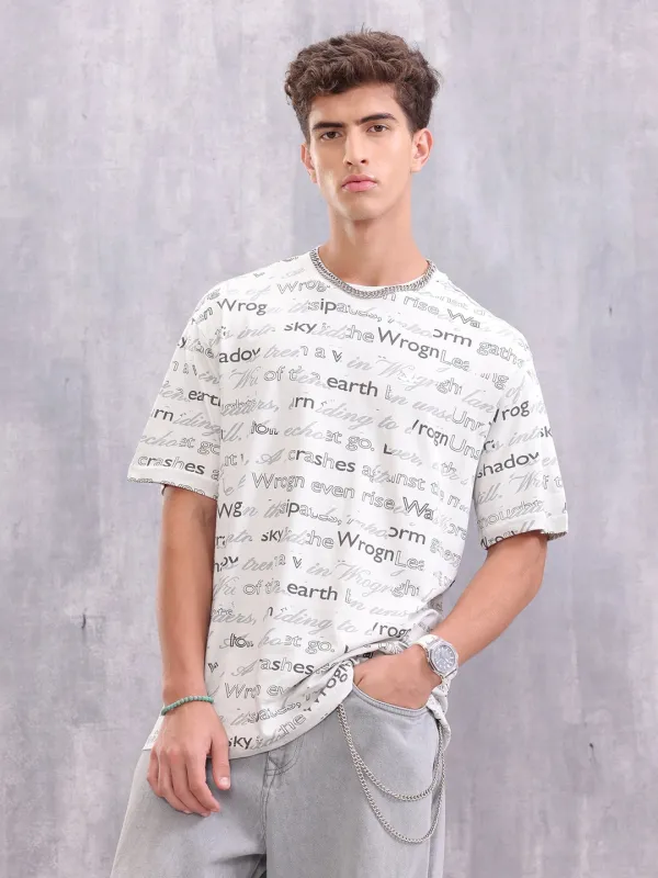 Typo Inspired Aop Oversized Fit T-shirt | Light Grey sold by Wrogn