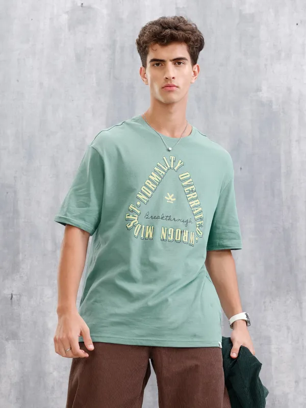 Retro Graphic Printed Oversized Fit T-shirt | Green sold by Wrogn