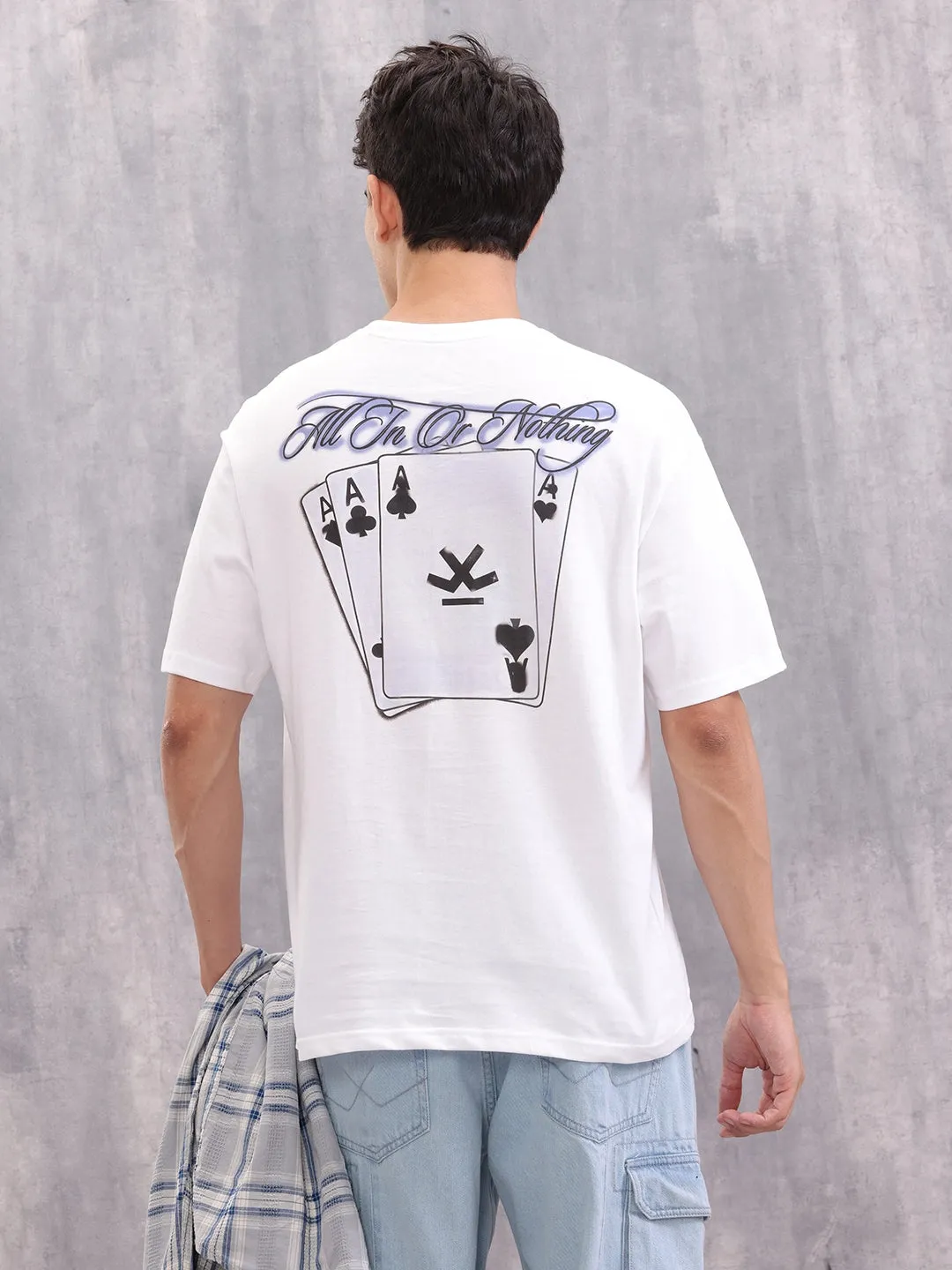 Playing Cards Inspired Graphic Printed Oversized Fit T-Shirt | White sold by Wrogn