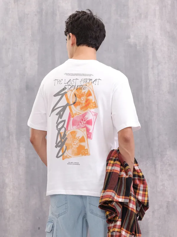 Retro Cd Graphic Back Print Oversized Fit T-Shirt | White sold by Wrogn