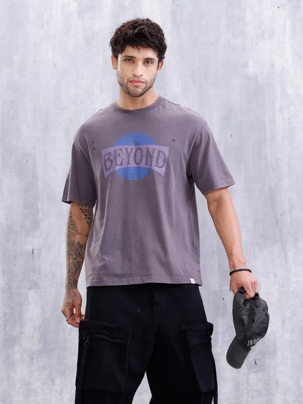 Distressed Look Retro Wash Graphic Printed Oversized Fit T-Shirt | Grey sold by Wrogn