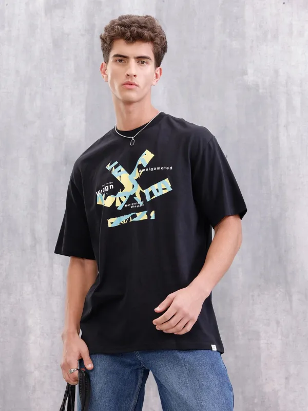 Brand Carrier Graphic Printed Oversized Fit T-shirt | Black sold by Wrogn