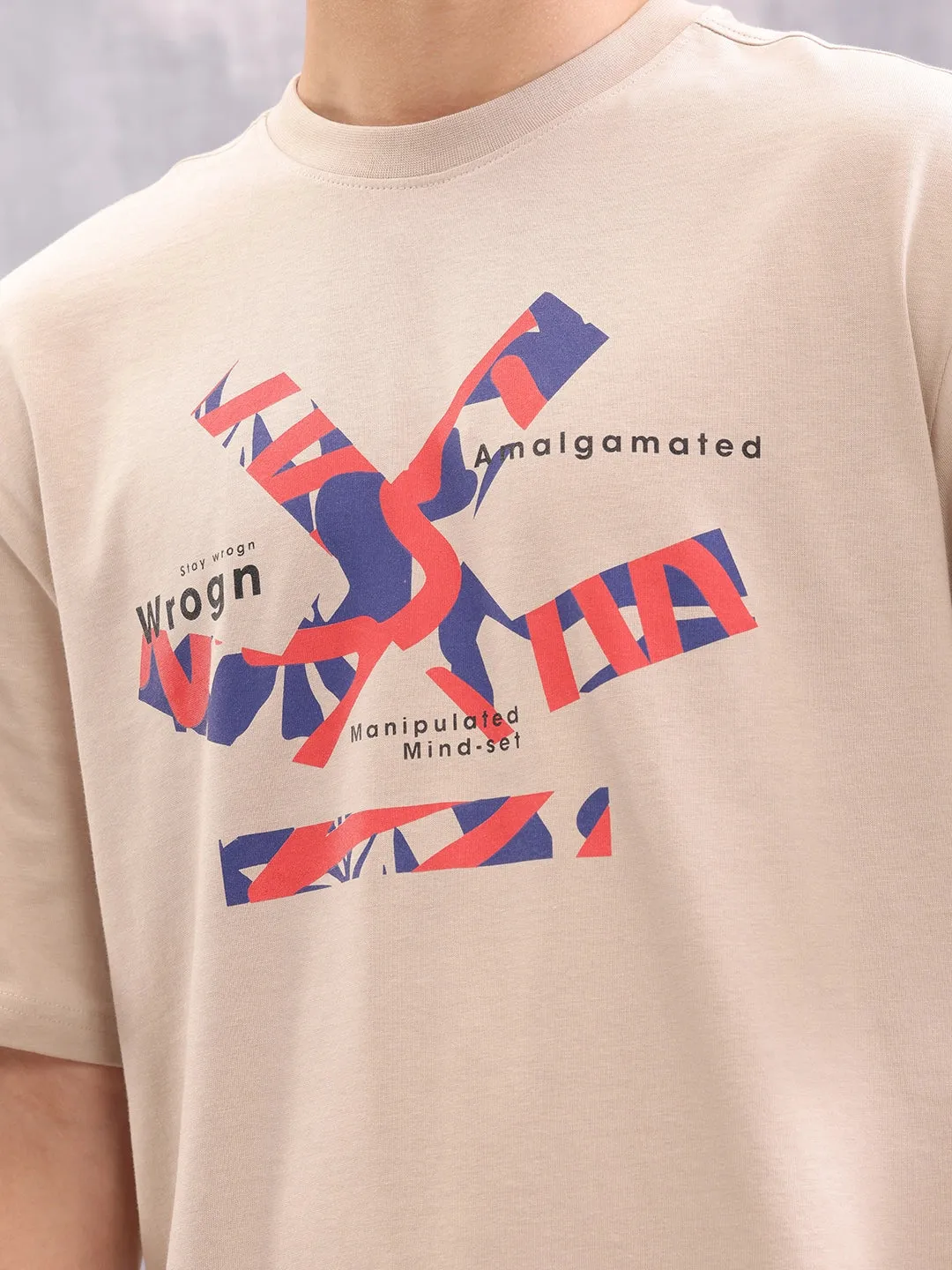Brand Carrier Graphic Printed Oversized Fit T-Shirt | Beige sold by Wrogn product image thumbnail 5