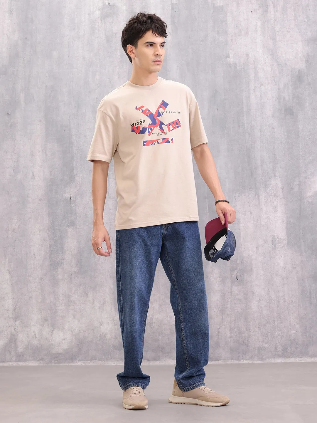 Brand Carrier Graphic Printed Oversized Fit T-Shirt | Beige sold by Wrogn product image thumbnail 2