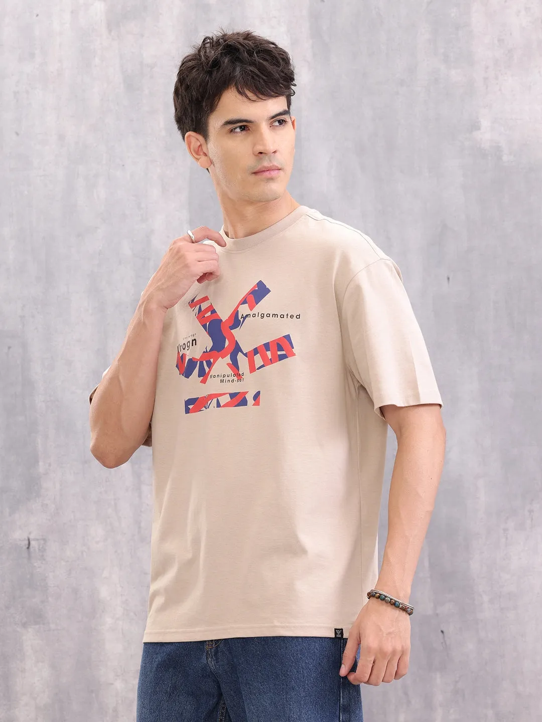 Brand Carrier Graphic Printed Oversized Fit T-Shirt | Beige sold by Wrogn product image thumbnail 4