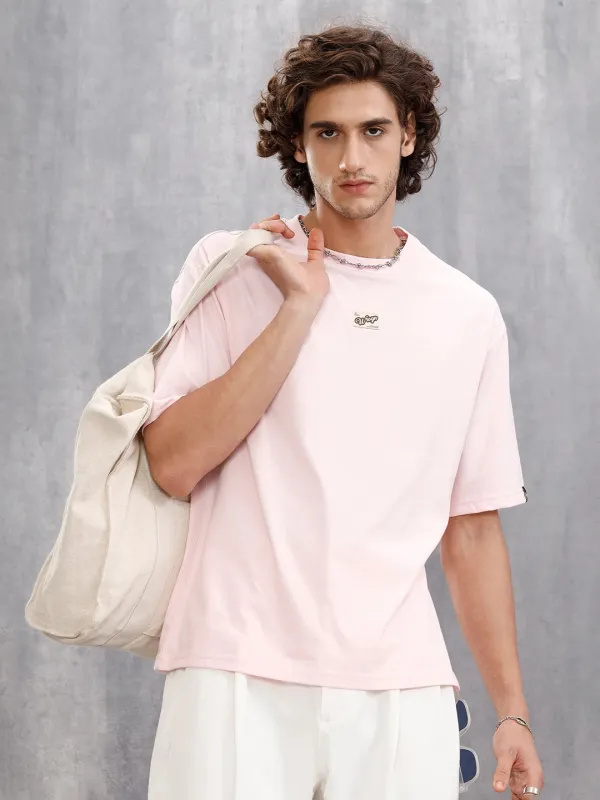 Casual Oversized Solid Tshirt With Branding | Pink sold by Wrogn