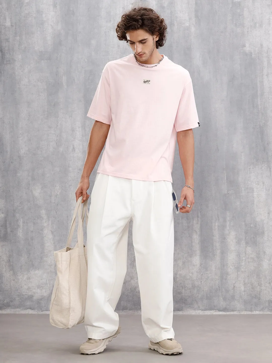 Casual Oversized Solid Tshirt With Branding | Pink sold by Wrogn product image thumbnail 2
