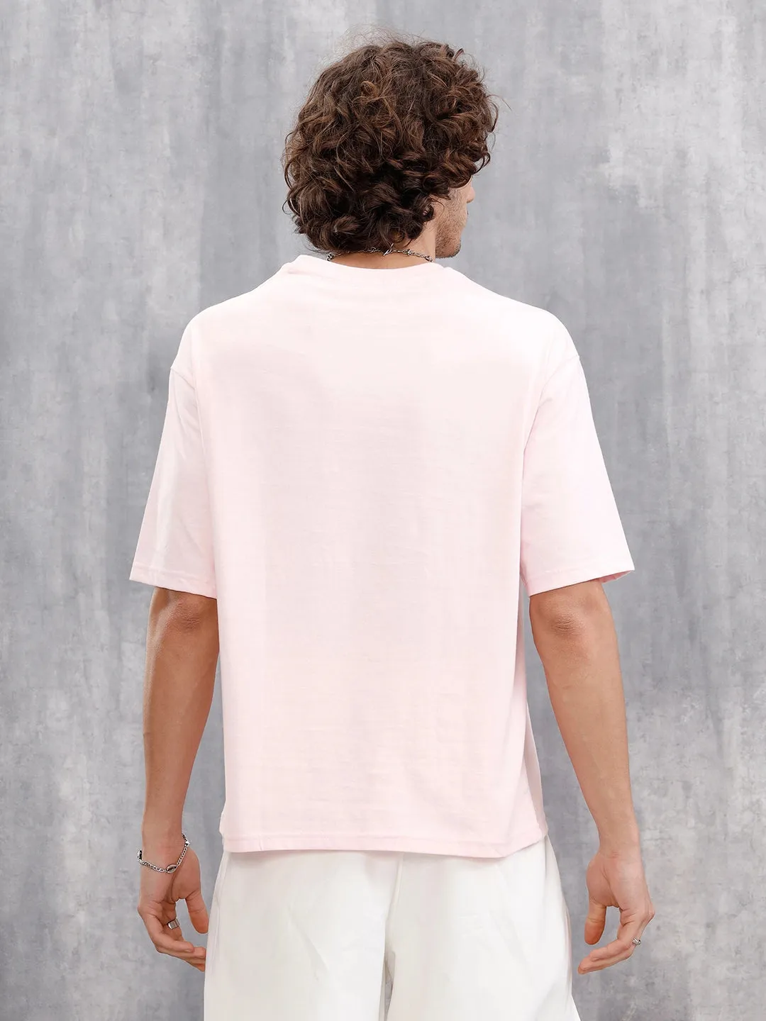Casual Oversized Solid Tshirt With Branding | Pink sold by Wrogn product image thumbnail 3