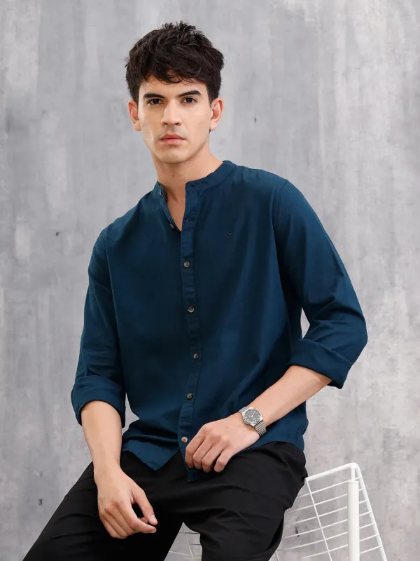 Regular Fit 100% Cotton Solid Shirt | Dark Blue sold by Wrogn