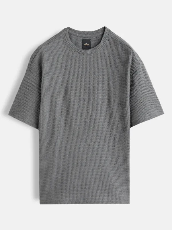 Honeycomb Textured Knit Crew Neck Pullover In Oversized Fit  |  Grey sold by Wrogn