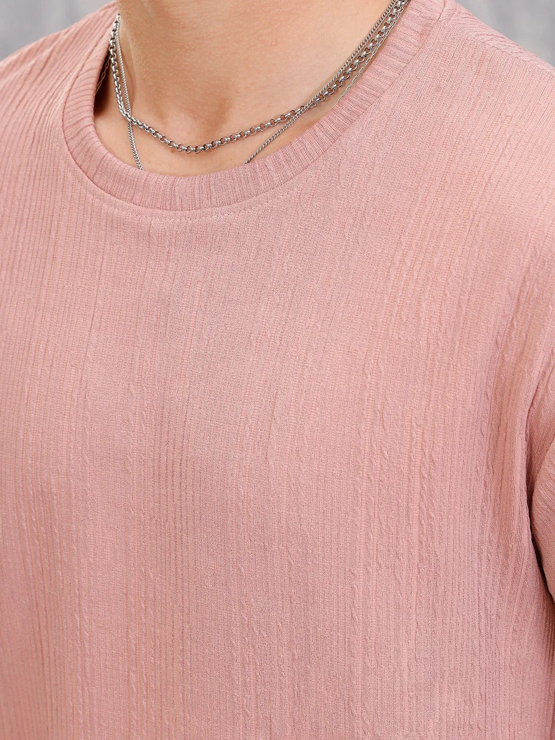 Honeycomb Textured Knit Crew Neck Pullover In Oversized Fit | Pink sold by Wrogn product image thumbnail 4