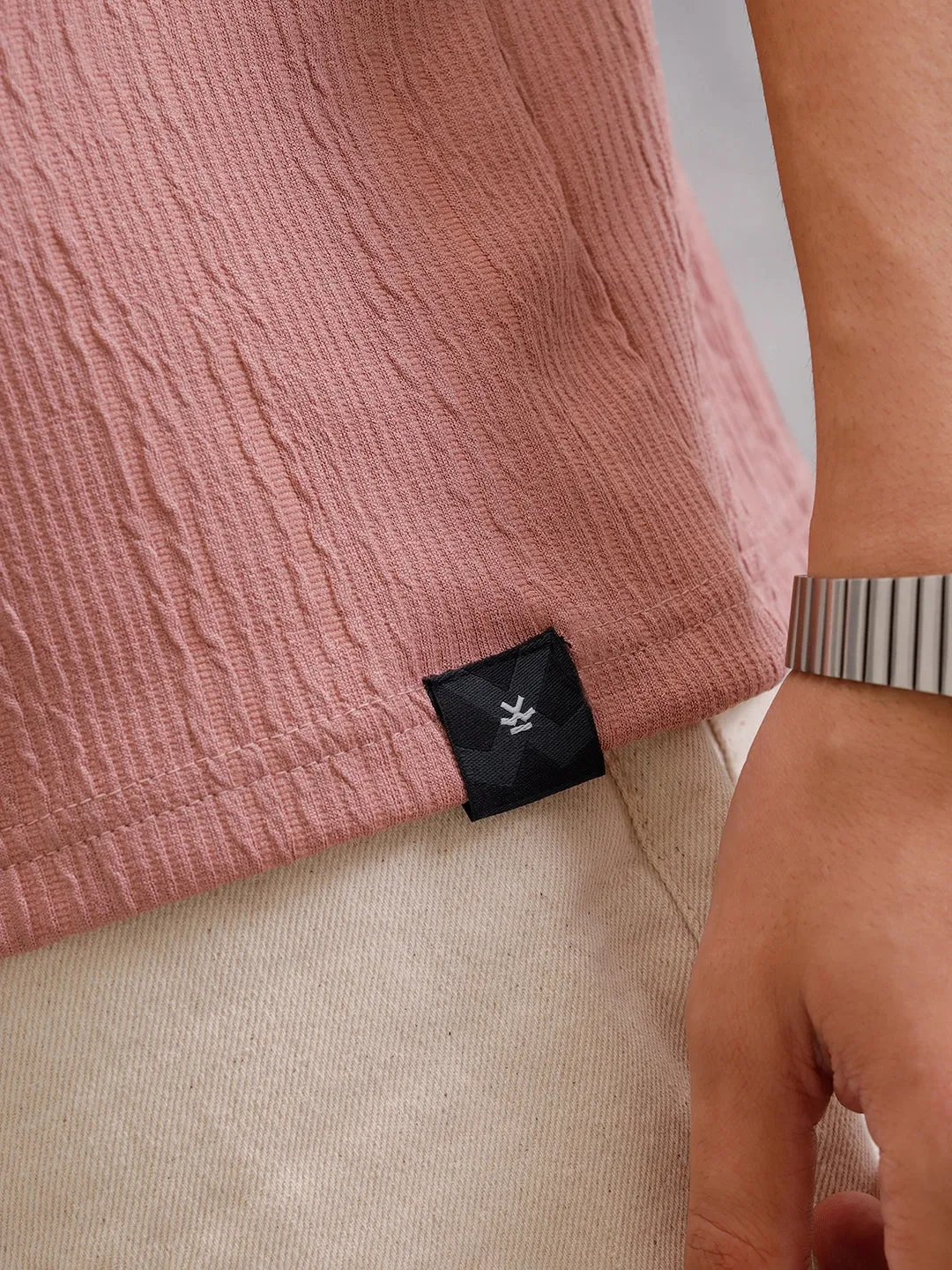 Honeycomb Textured Knit Crew Neck Pullover In Oversized Fit | Pink sold by Wrogn product image thumbnail 5