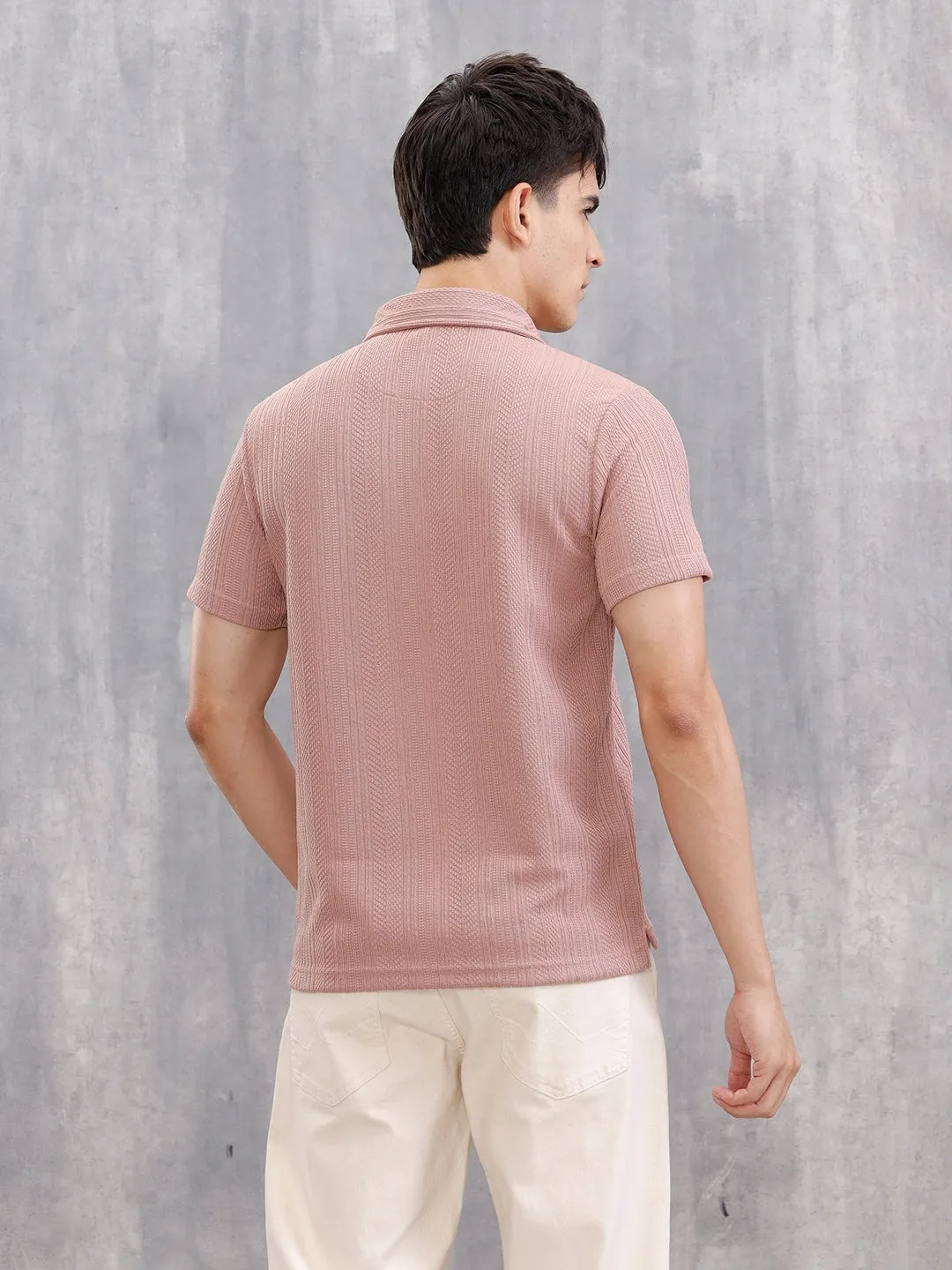 Jacquard Textured Knit Polo In Slim Fit | Pink sold by Wrogn product image thumbnail 3