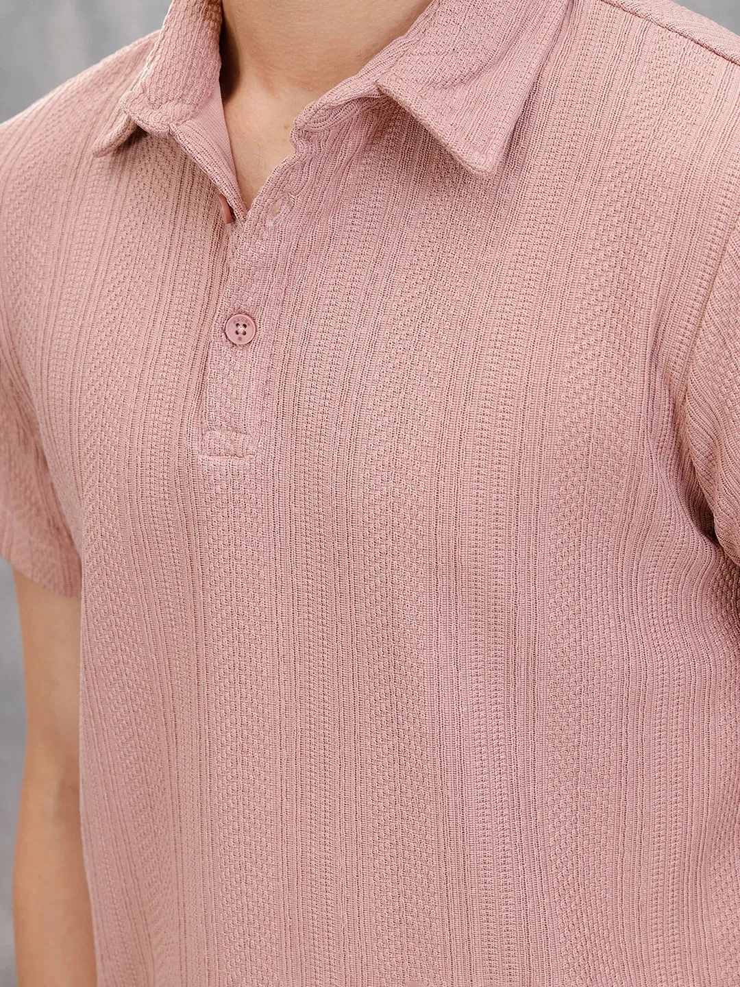 Jacquard Textured Knit Polo In Slim Fit | Pink sold by Wrogn product image thumbnail 4