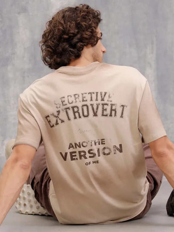 Retro Washed Oversized Fit Tshirt With Back Print |  Beige sold by Wrogn