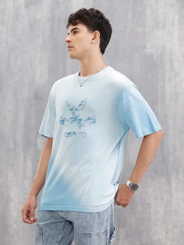 Retro Washed Oversized Fit Tshirt With Logo Print |  Blue sold by Wrogn
