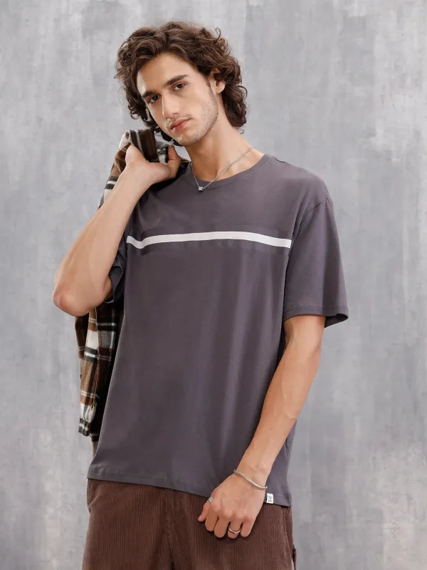 Front Striper Print Tee | Grey sold by Wrogn