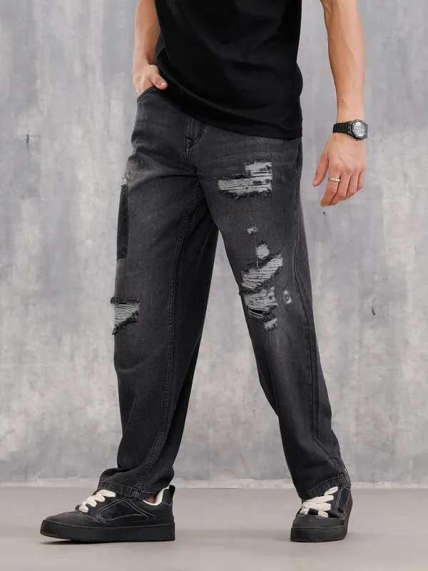 Heavy Distressed Loose Fit Denim I Grey sold by Wrogn