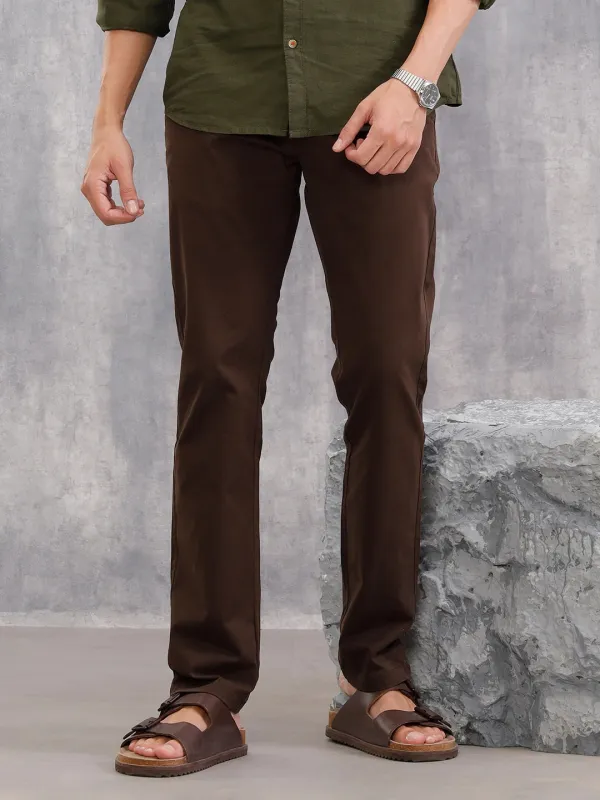 Straight Fit Cotton Stretch Chino I Brown sold by Wrogn