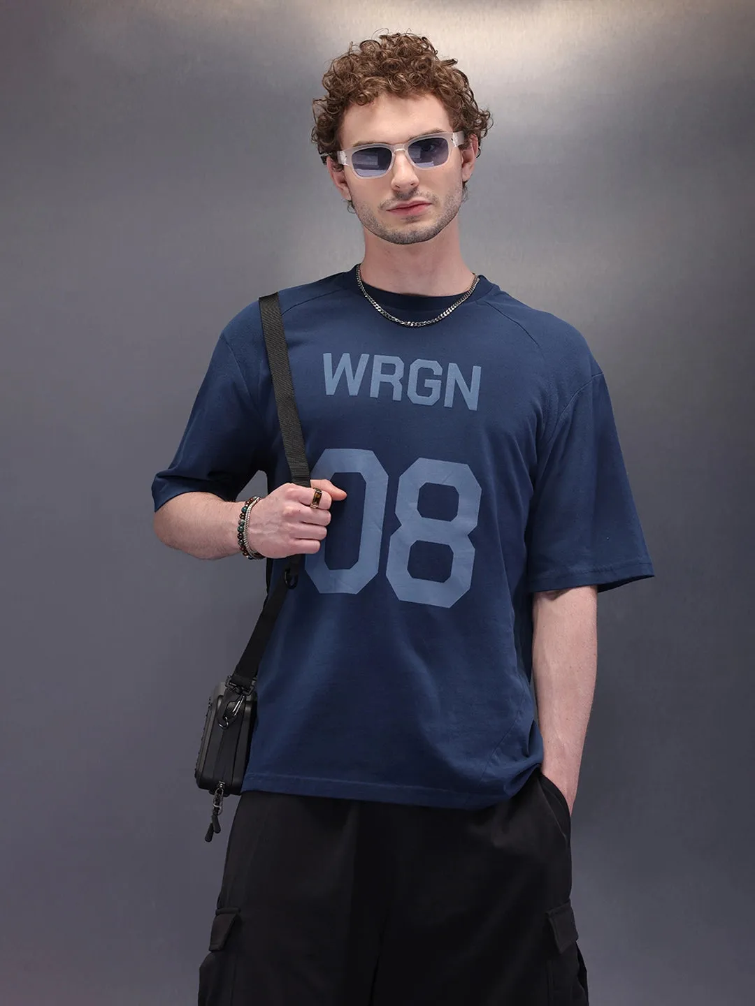 Placement Printed Oversized T-Shirt | Blue sold by Wrogn