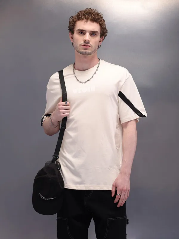 Placement Printed Oversized T-Shirt | Beige sold by Wrogn