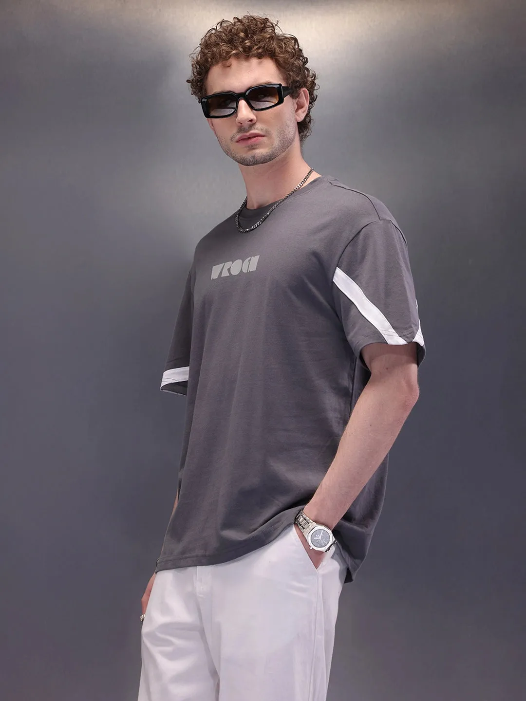 Placement Printed Oversized T-Shirt | Dark Grey sold by Wrogn product image thumbnail 3